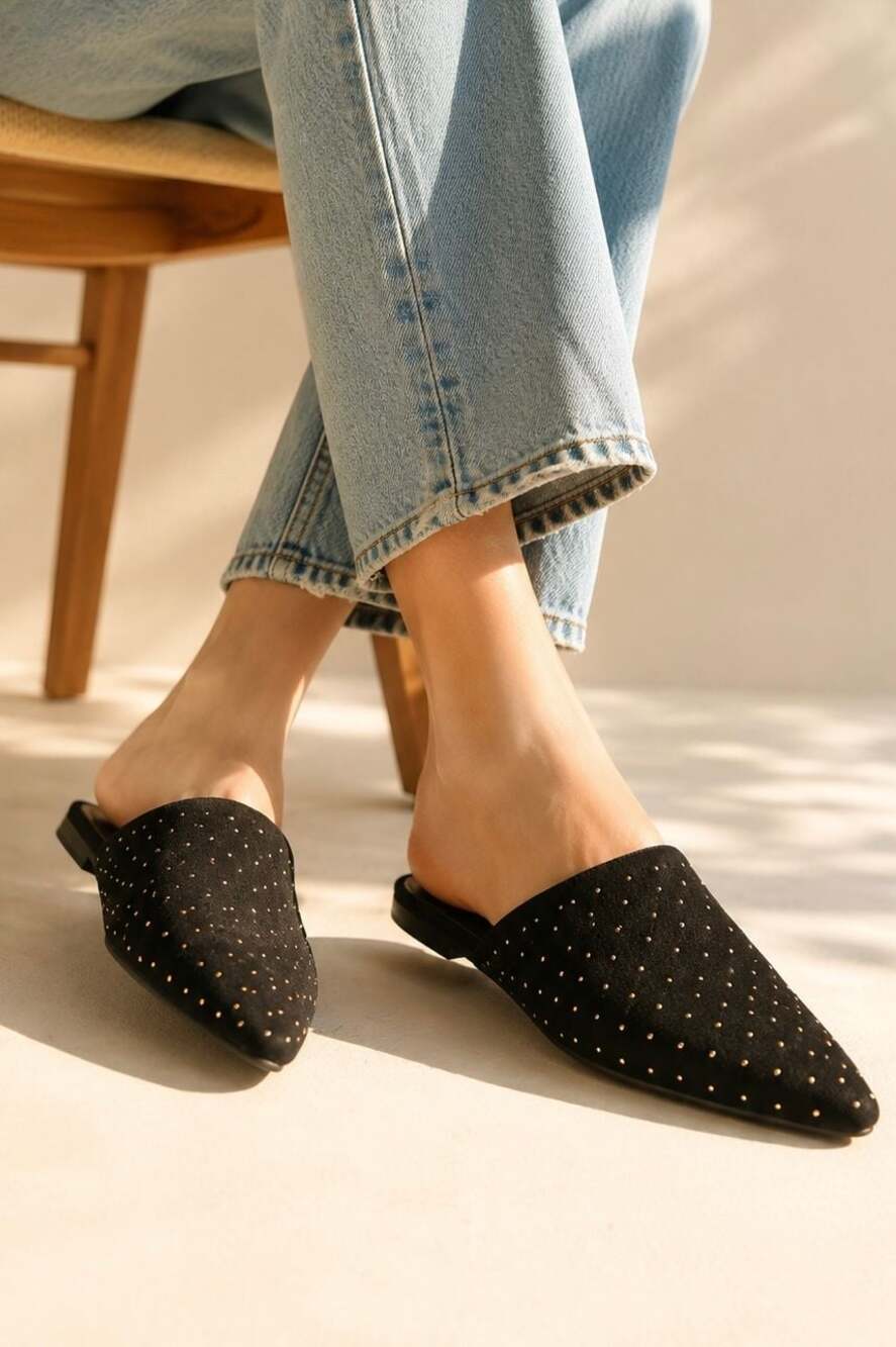 Big Buddha black and gold studded Mules 8.5